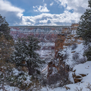 Grand Canyon National Park covered in snow after a blizzard.